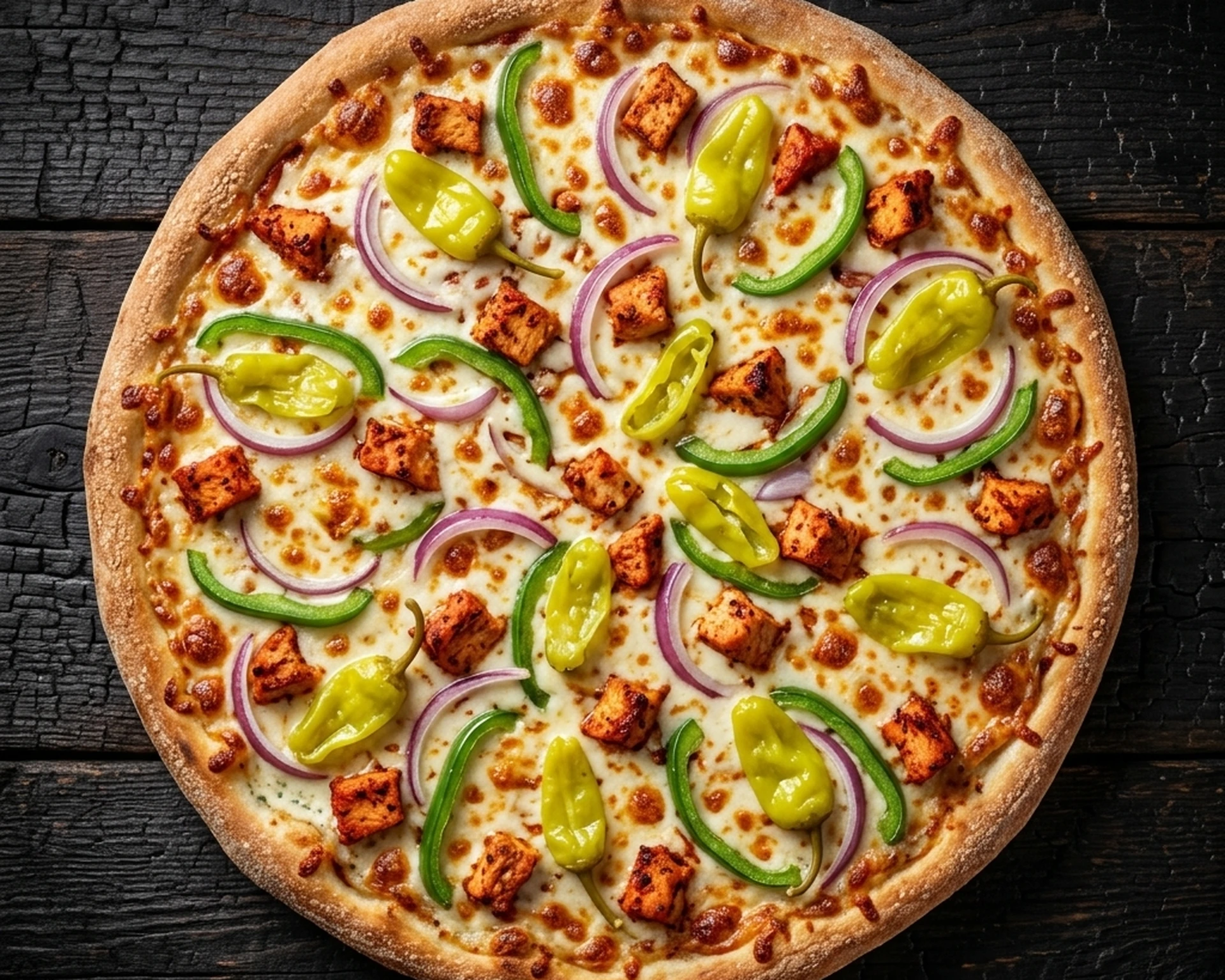 Canadian Choice Chicken Special Pizza with tandoori chicken, banana peppers and ranch in Edmonton