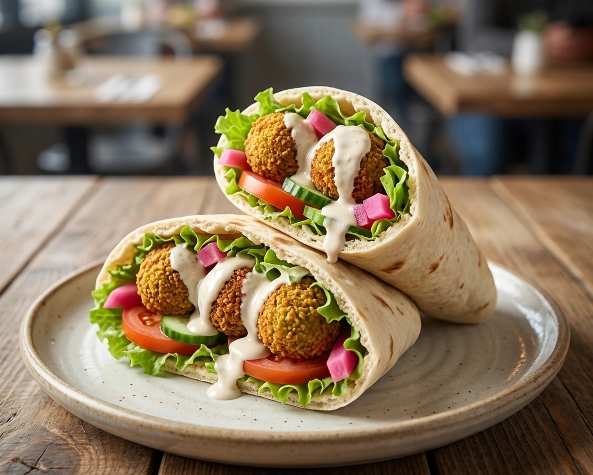 Vegetarian falafel wrap with fresh vegetables and sauce near Belvedere Edmonton