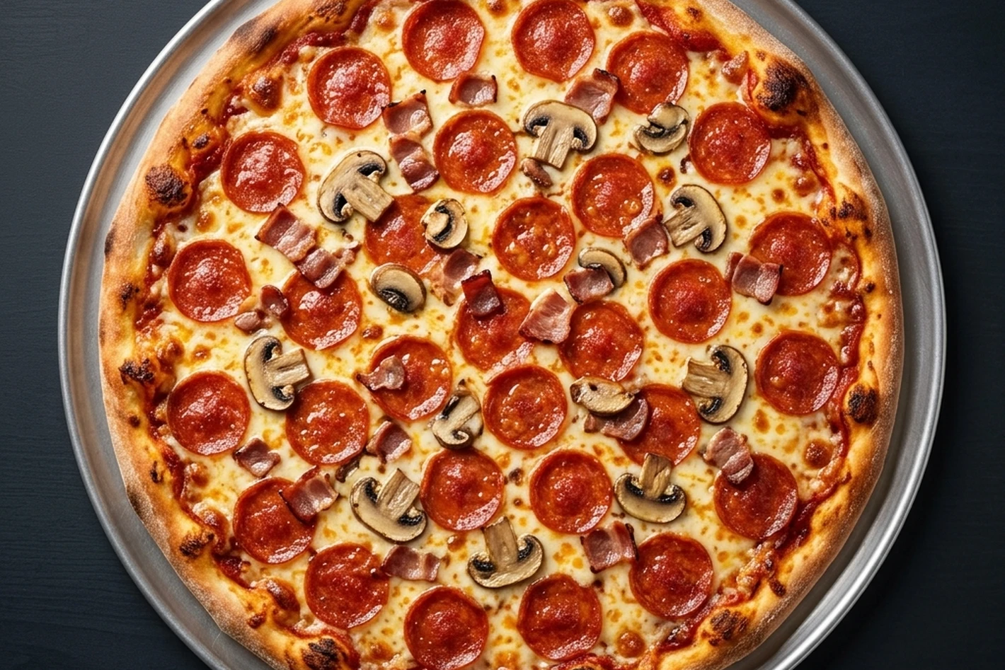 Canadian Pizza with pepperoni, mushrooms and bacon at Canadian Choice Pizza and Donairs in Edmonton, AB