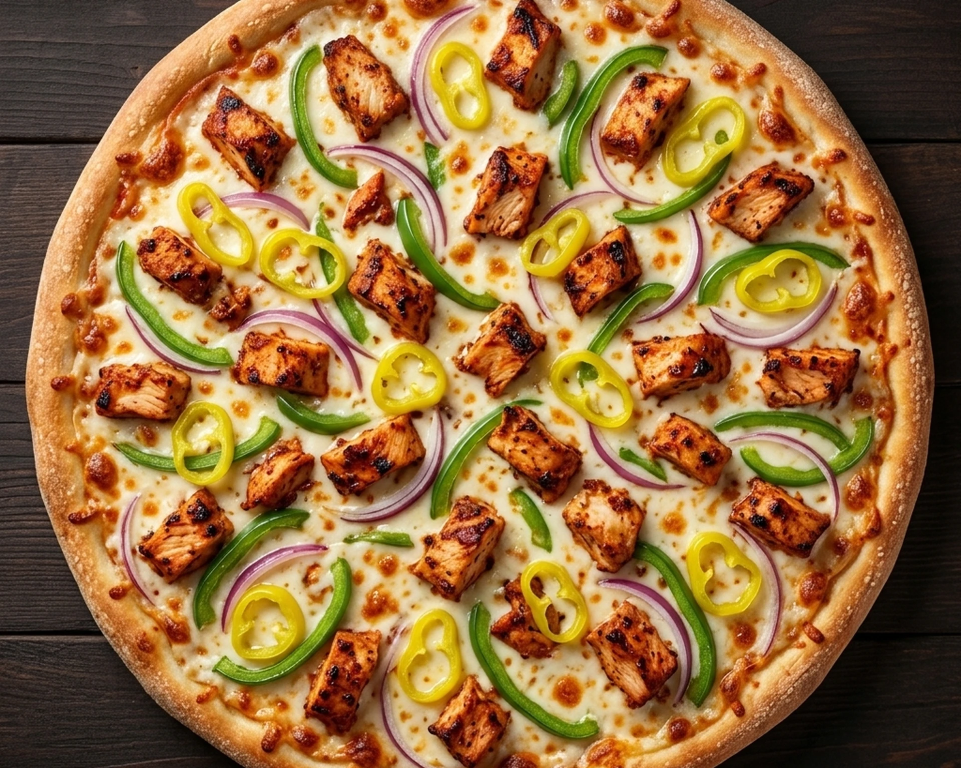 Canadian Choice Chicken Special Pizza with tandoori chicken and banana peppers in Edmonton, AB