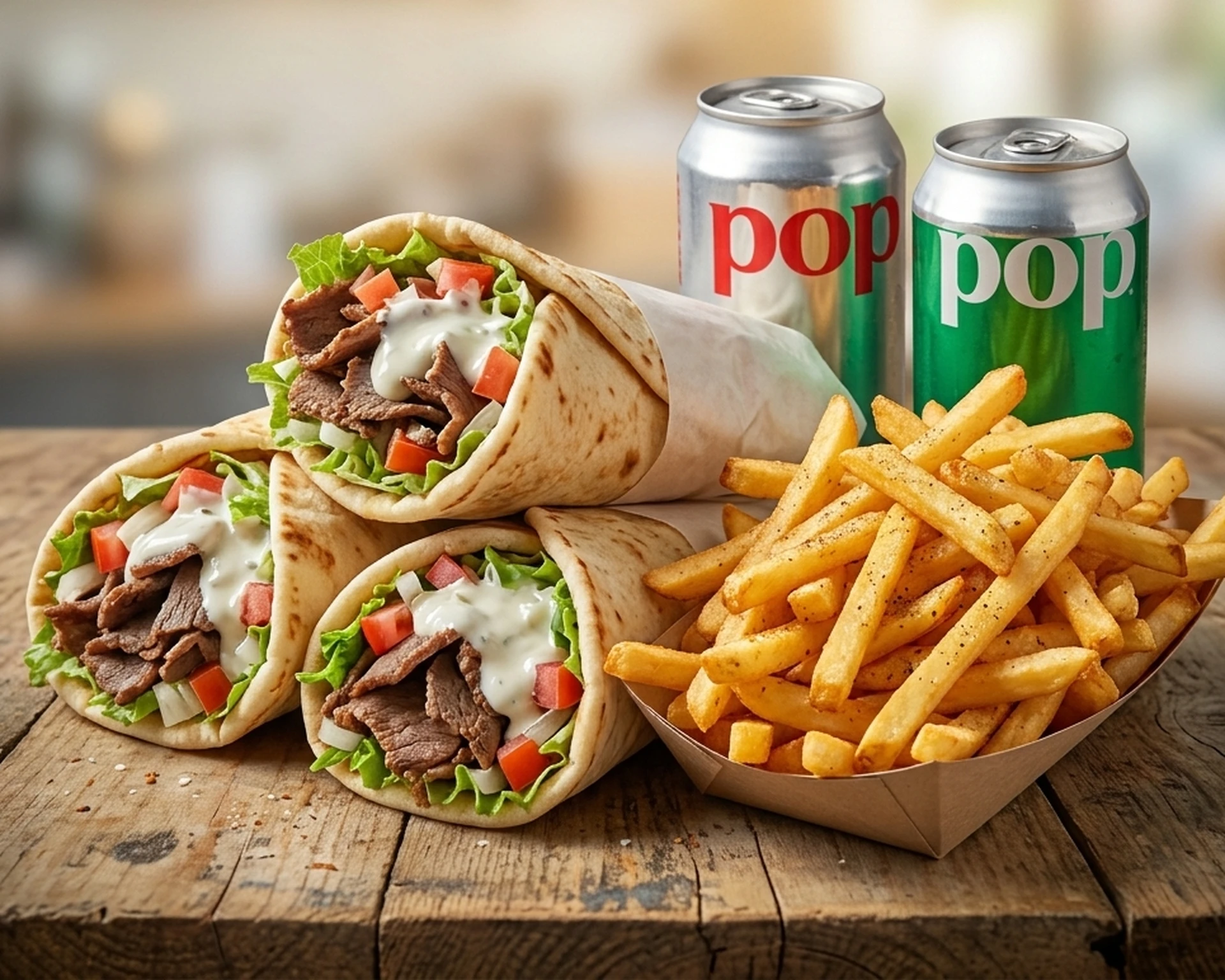 Donair combo with fries and pop at Canadian Choice Pizza and Donairs in Edmonton, AB
